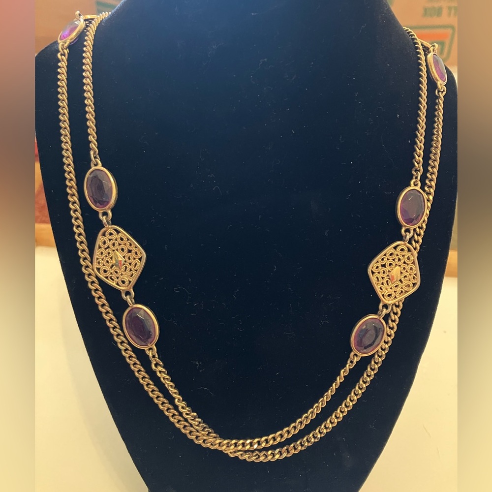 27” Sarah Coventry Faux Amethyst on Gold tone Chain